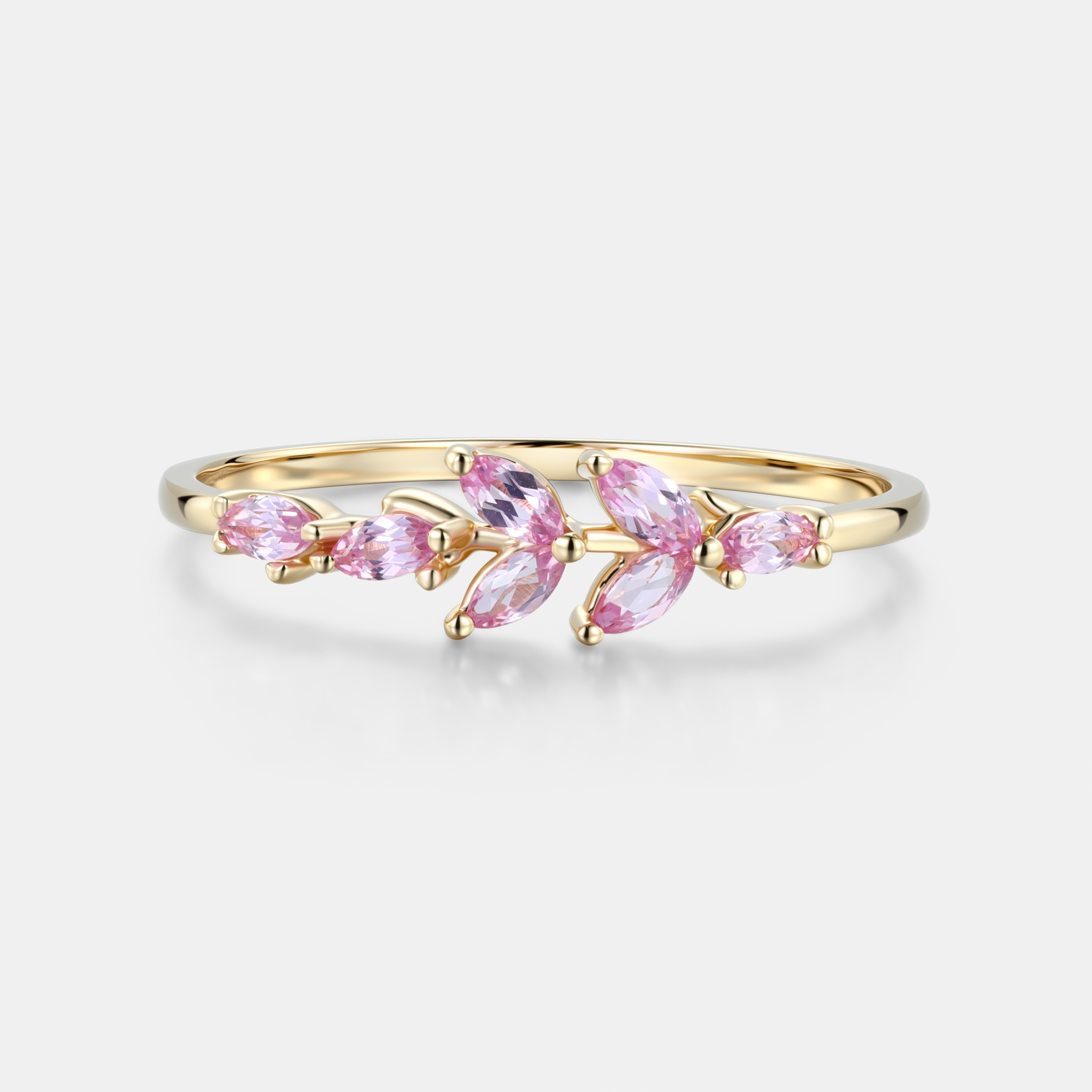 Lucky Gemstones | Marquise Lab Grown Pink Sapphire Wedding Band | Sapphire Cluster Rose Gold Band | Natural -Inspired Design