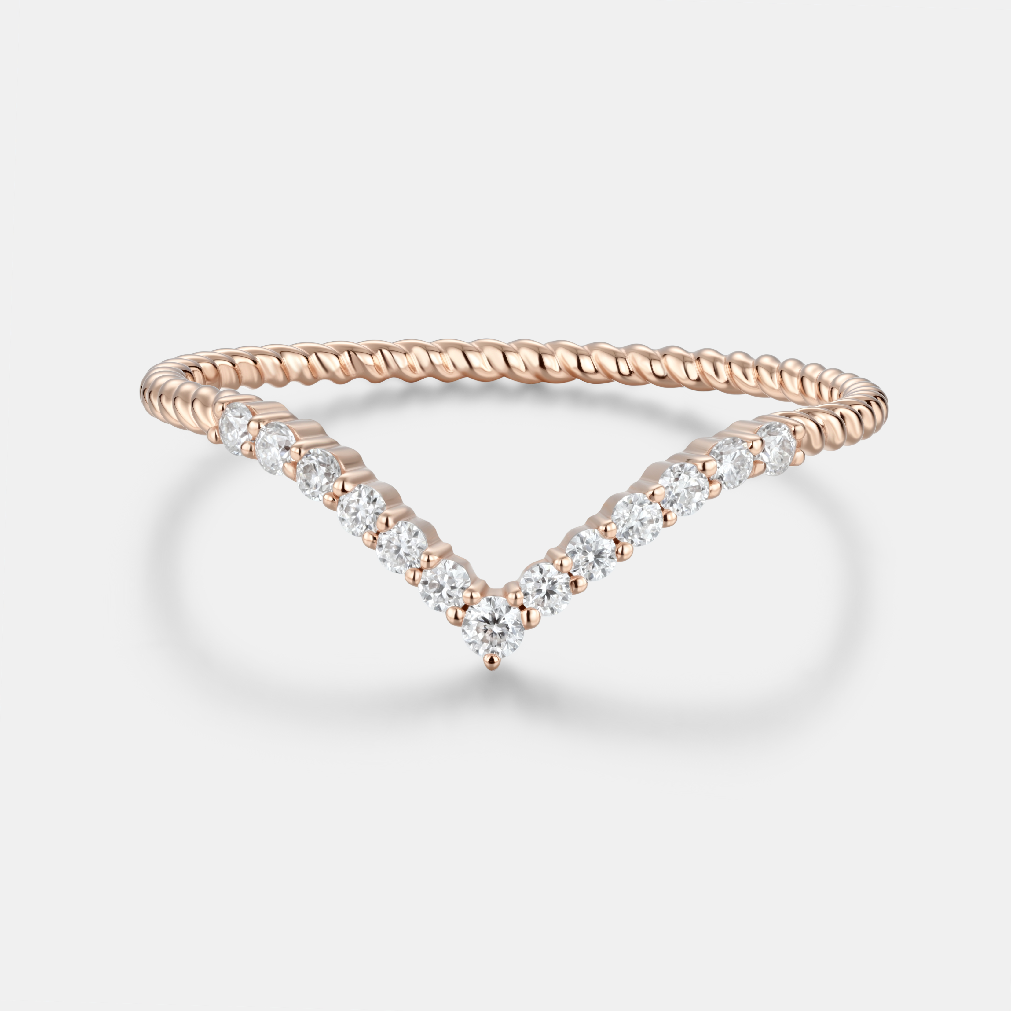 Lucky Gemstones | Round Cut Moissanite Curved Wedding Band | Delicate Rose Gold Twisted Band for Her | Minimalist Design