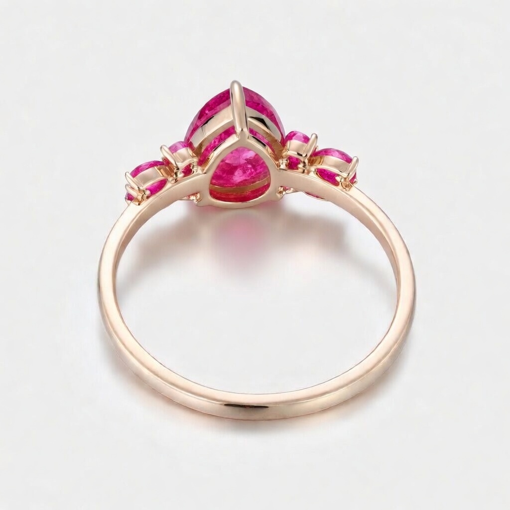 Lucky Gemstones Citrine | Pear Cut Lab Grown Pink Sapphire Ring | Round & Marquise Pink Sapphire Cluster Accents | Nature-Inspired Engagement Ring