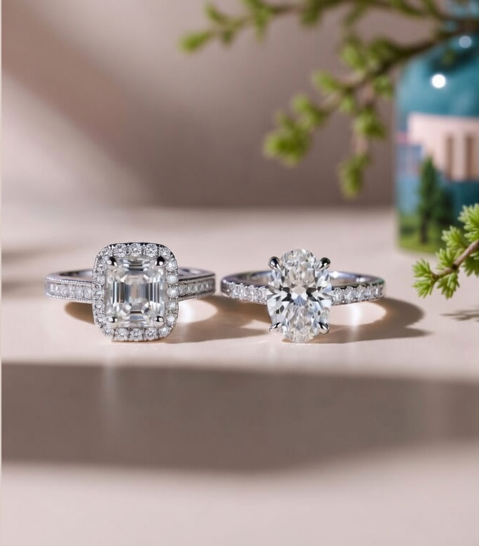 Lab Grown Diamond Engagement Ring in 14K White Gold - LuckyGemstones