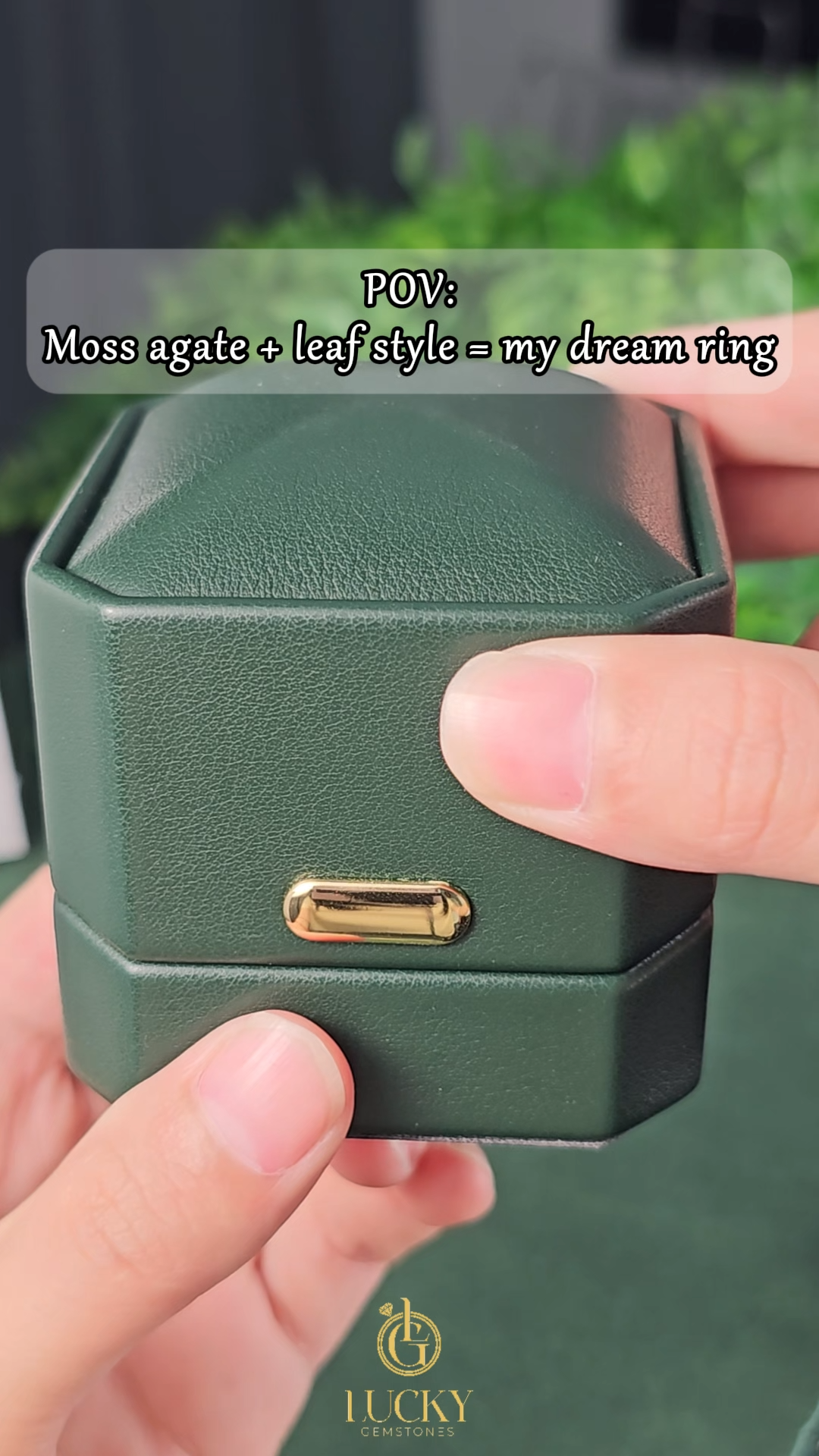 Eternal Canopy Pear Moss Agate Engagement Ring in Rose Gold with Diamond Foliage