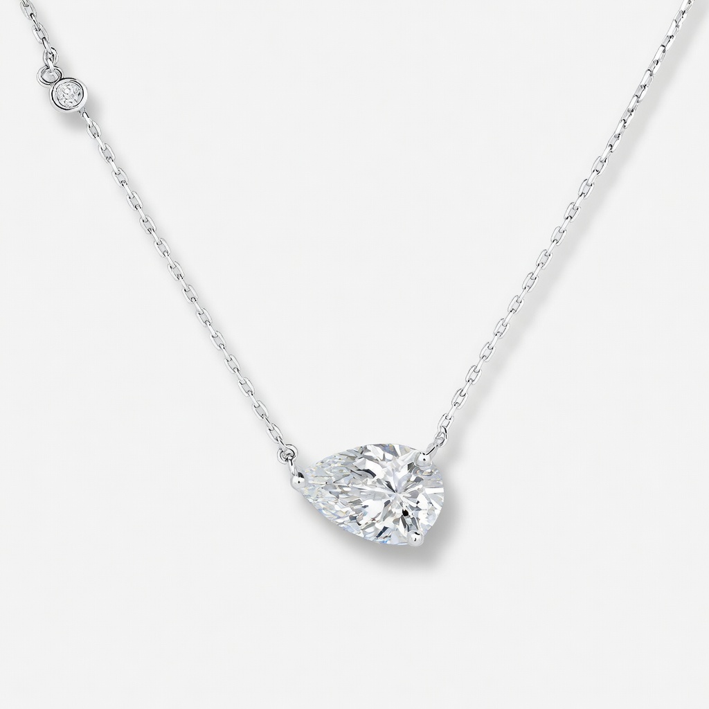 Lucky Pear Cut Lab Grown Diamond Pendant Necklace in 14K White Gold | Solitaire Teardrop Pendant with Accent Round Diamond