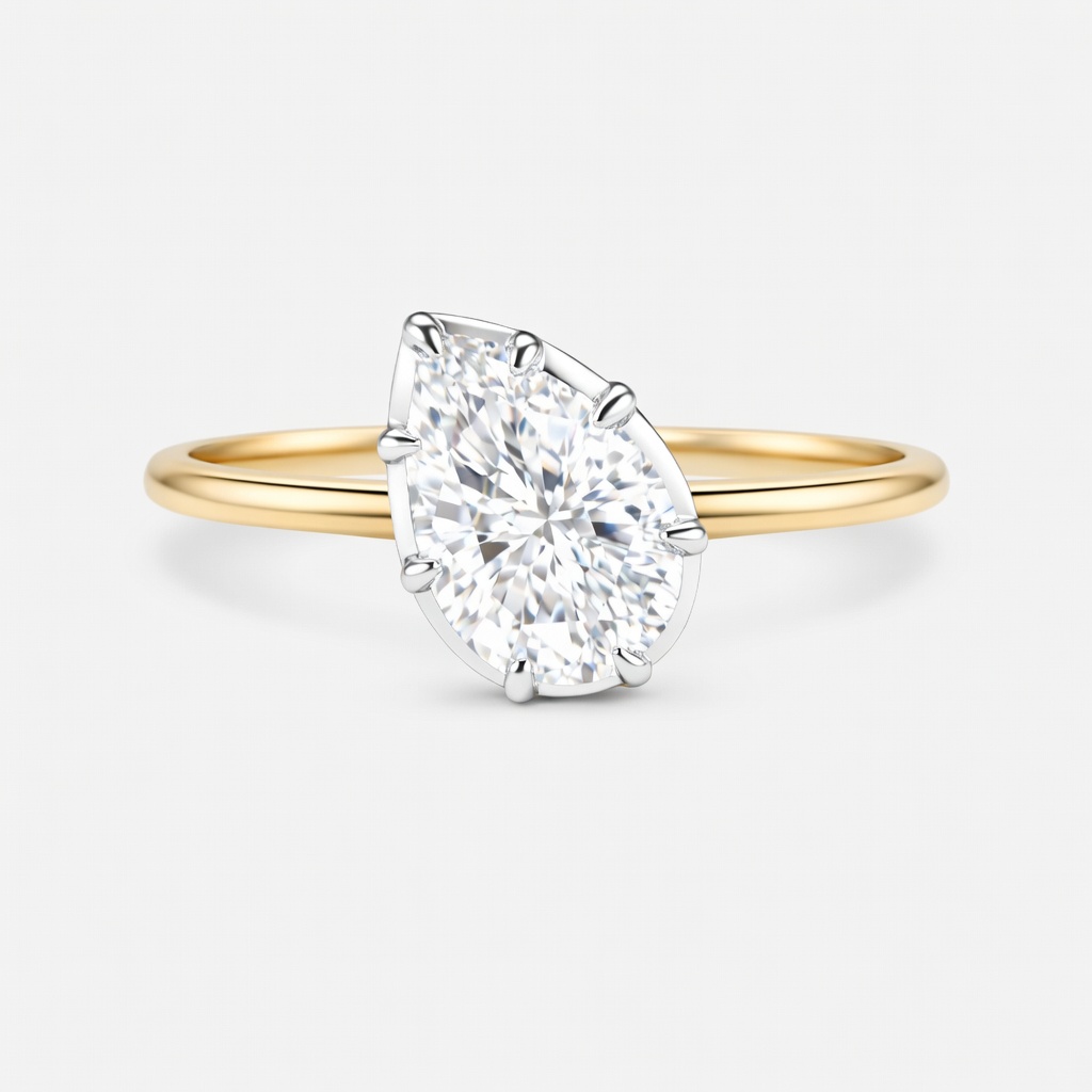 Lucky Pear Solitaire Lab Grown Diamond Engagement Ring in 14K Two-Tone Gold | Classic Yellow Gold Band with White Gold Setting