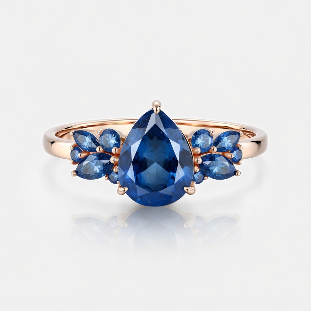 Lucky Gemstones Citrine | Pear Cut Lab Grown Sapphire Engagement Ring Rose Gold Band | Round Moissanite Accents | Nature-Inspired Design