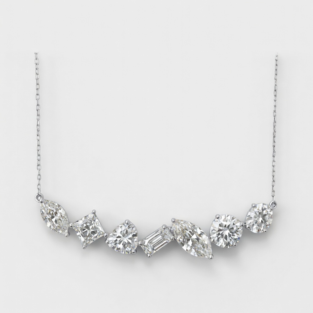 Lucky 7-Stone Mixed Shape Lab Grown Diamond Necklace in 14K White Gold | Marquise, Princess, Heart, Emerald, Marquise, Round, Oval Cut Design