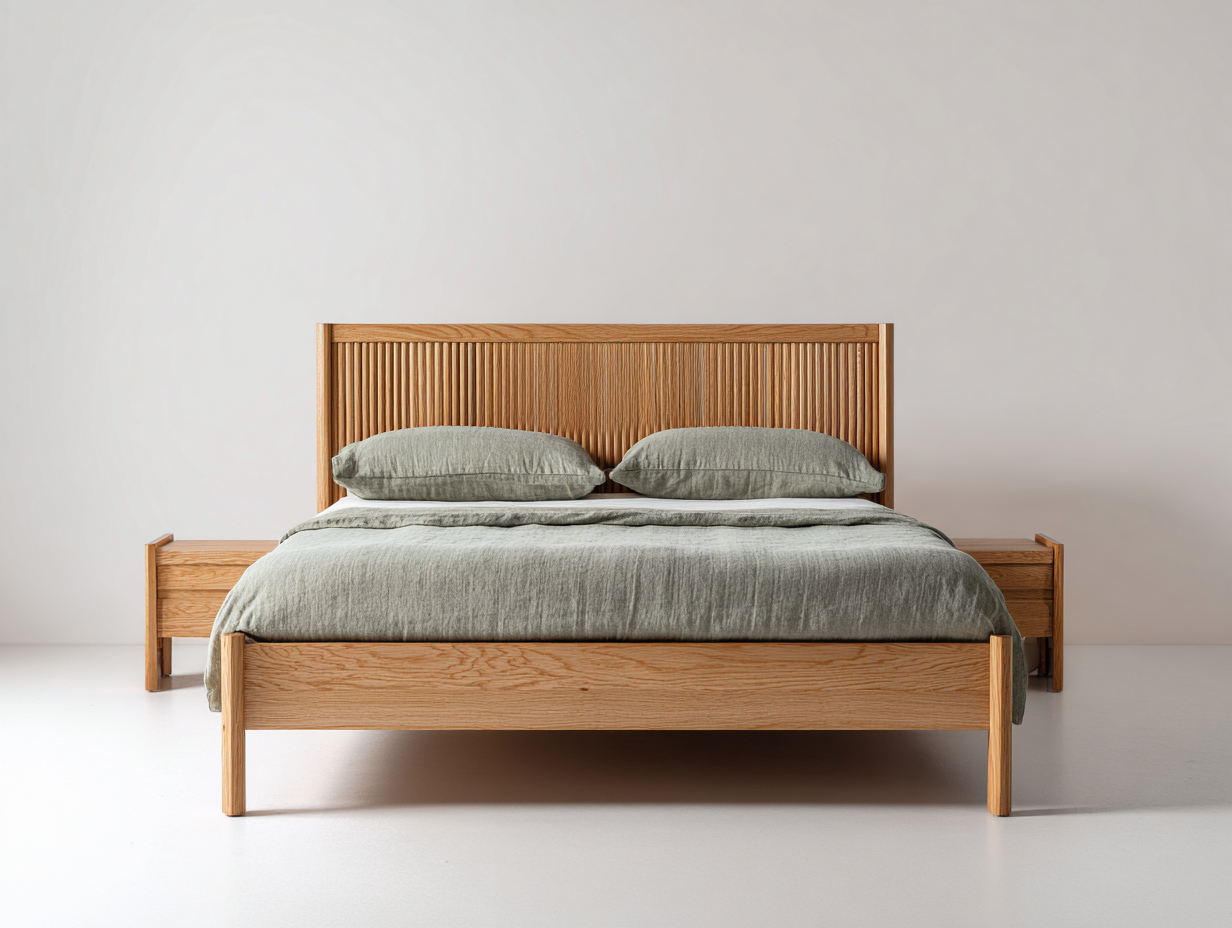 Letto matrimoniale in legno con testiera a doghe 200x180x100 cm - marrone - design naturale per camera da letto-Sofagethub