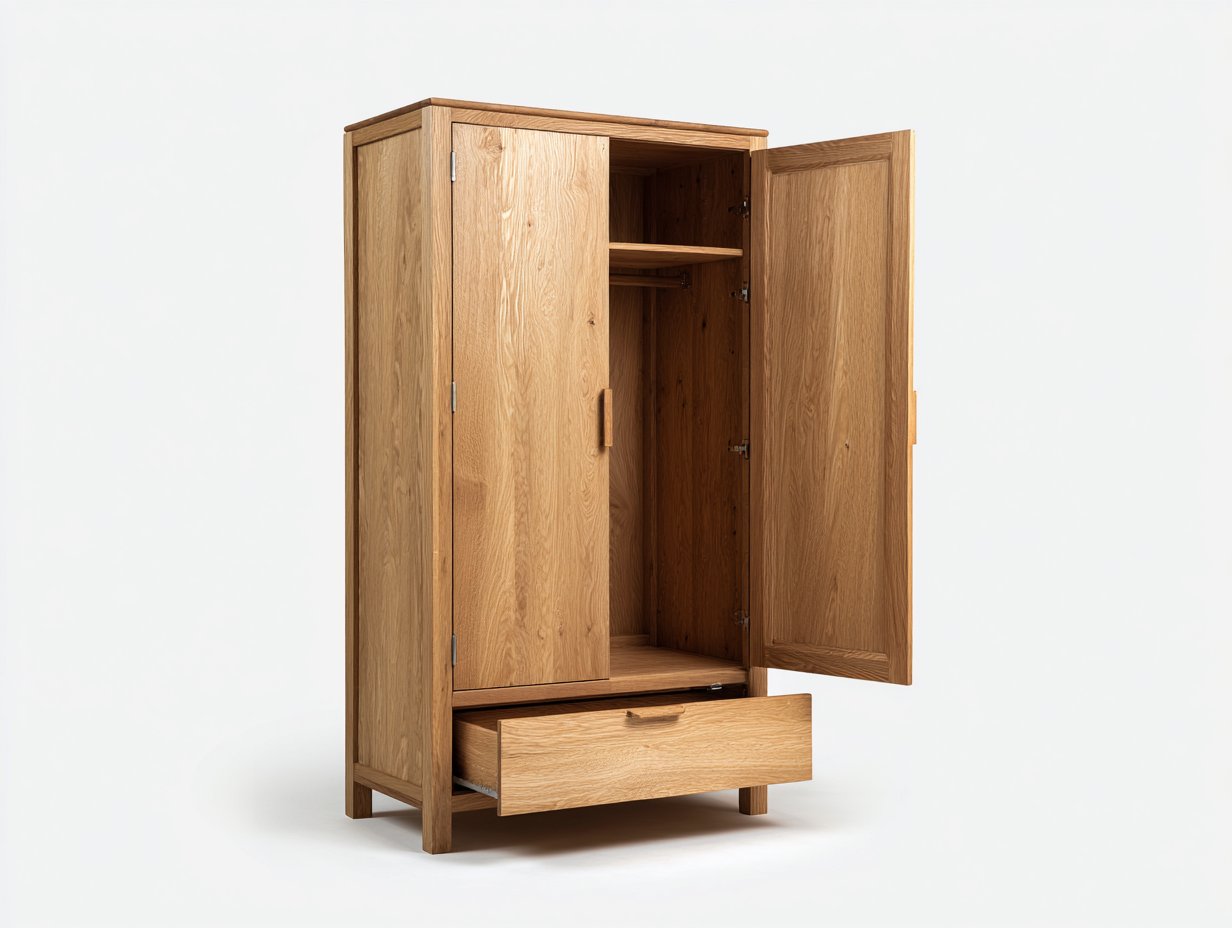 Armadio in legno 2 ante con cassetto 90x55x190 cm - Rovere naturale - Design funzionale per camera da letto-Sofagethub