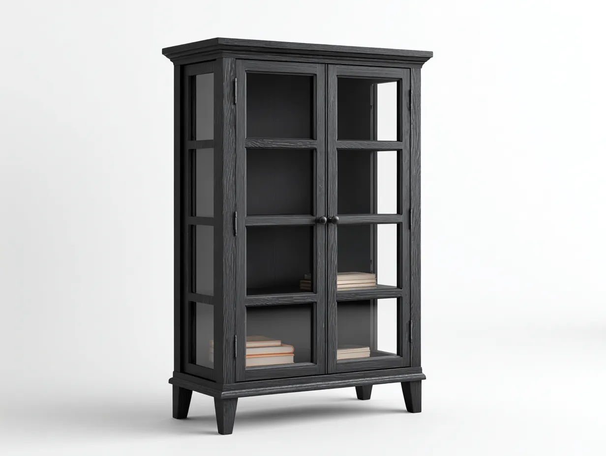 Vitrine-Holz-Glas-88x41x172 cm-Schwarz-modernes Design-Casagopad