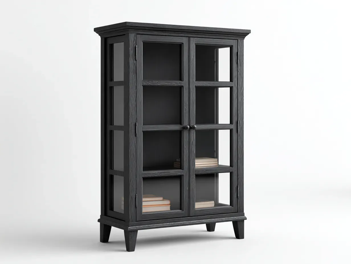 Vitrine-Holz-Glas-88x41x172 cm-Schwarz-modernes Design-Casagopad