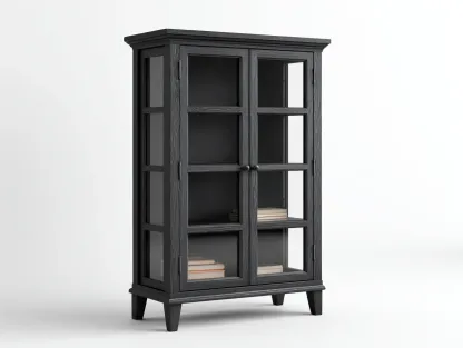 Vitrine-Holz-Glas-88x41x172 cm-Schwarz-modernes Design-Casagopad