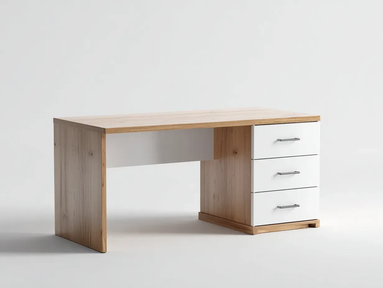 Schreibtisch-Holz-MDF-142x60x74 cm-Naturholz-Weiss-Modernes Design-Casagopad