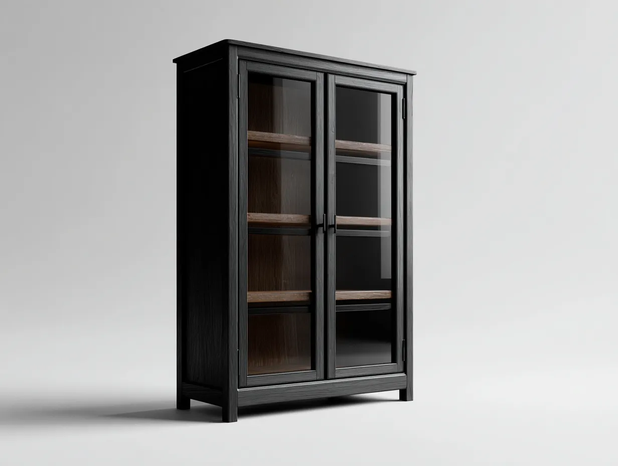 Vitrine-Holz-Glas-95x42x165 cm-Schwarz-Braun-modernes Design-Casagopad