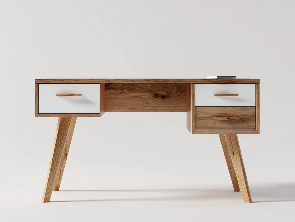 Schreibtisch-Holz-MDF-138x62x75 cm-Naturholz-Weiss-Modernes Design-Casagopad