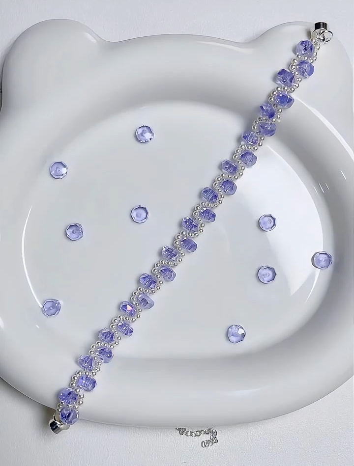 GB014 DIY Kit – Easy & Pretty Tire Bead Bracelet – Sparkling Crystal Purple AB with Tiny White Pearls