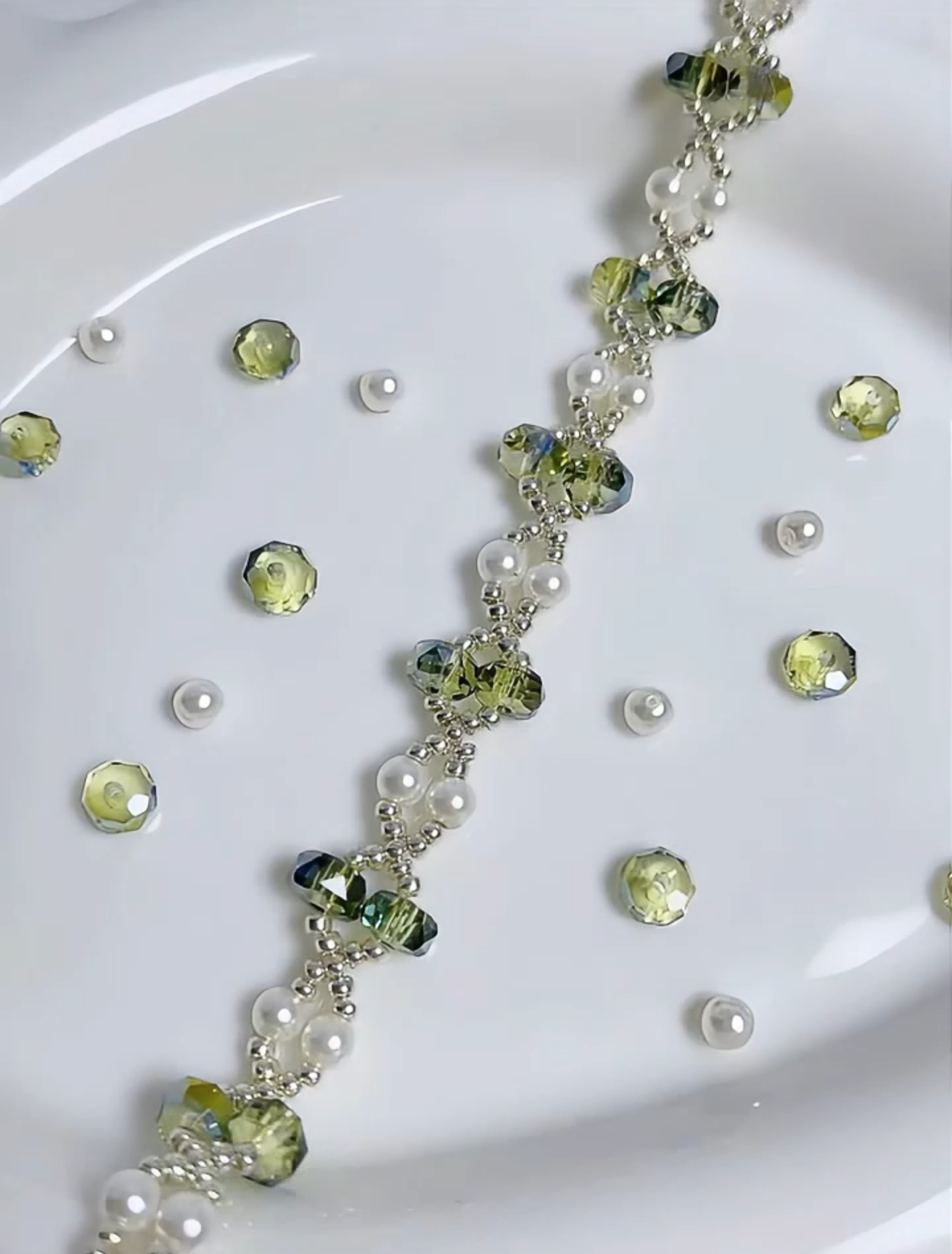 GB018 DIY Kit – Olive Green Duet Bracelet – Tire Beads & Pearl DIY Kit