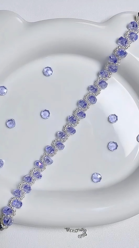 GB014 DIY Kit – Easy & Pretty Tire Bead Bracelet – Sparkling Crystal Purple AB with Tiny White Pearls