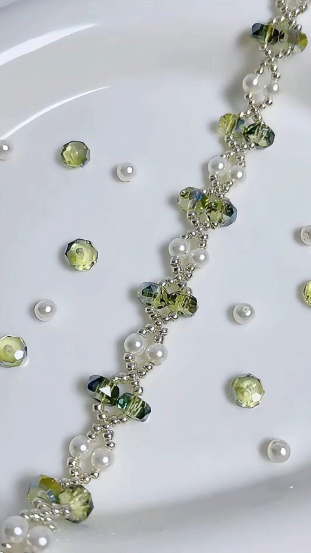 GB018 DIY Kit – Olive Green Duet Bracelet – Tire Beads & Pearl DIY Kit