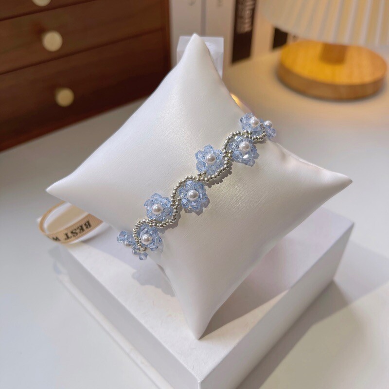 No.57 DIY Kit – Fresh Blue Flower Crystal Bracelet – Handmade with Pearls & Seed Beads（SL035）