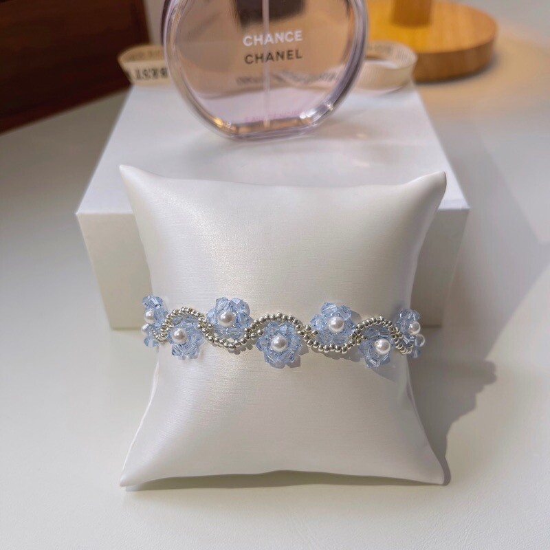 No.57 DIY Kit – Fresh Blue Flower Crystal Bracelet – Handmade with Pearls & Seed Beads（SL035）