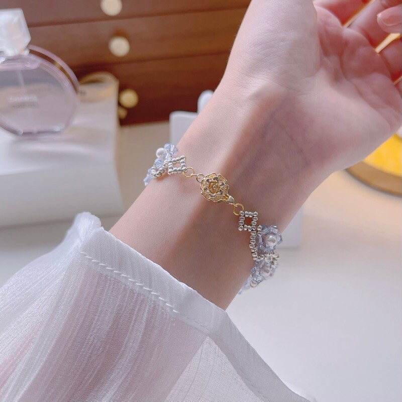 No.57 DIY Kit – Fresh Blue Flower Crystal Bracelet – Handmade with Pearls & Seed Beads（SL035）