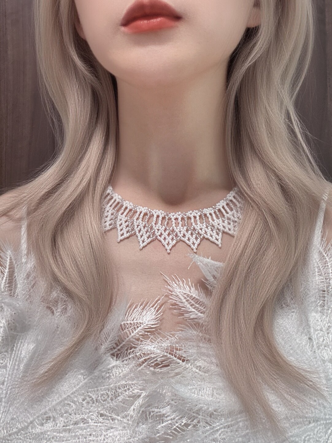 No.58 DIY Kit – Fairy Necklace – White & Silver Beaded Choker with Seed Beads（XL004）