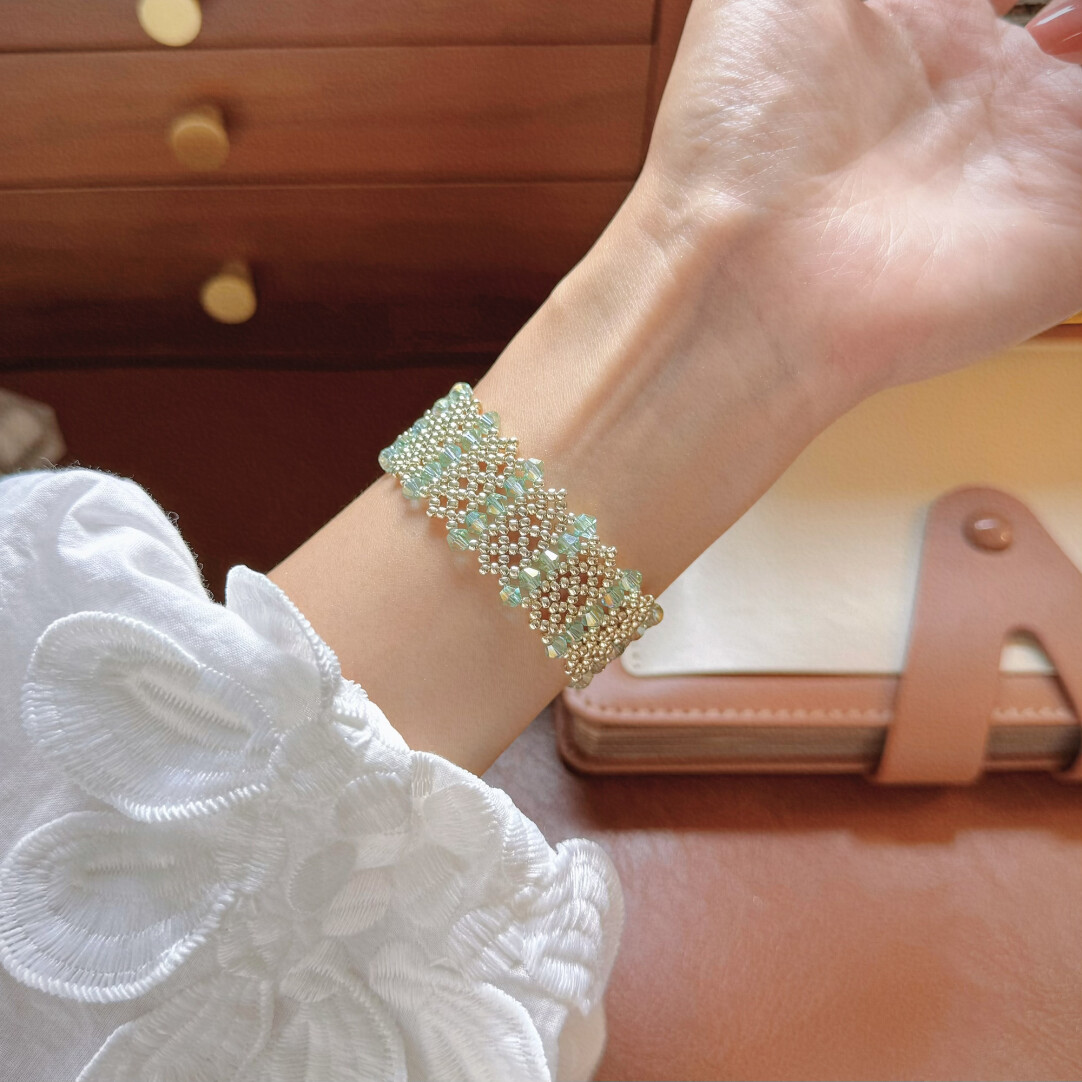 No.62 DIY Kit – Cool Teal Lace Bracelet DIY Kit – Bicorne & Seed Beads（SL021）
