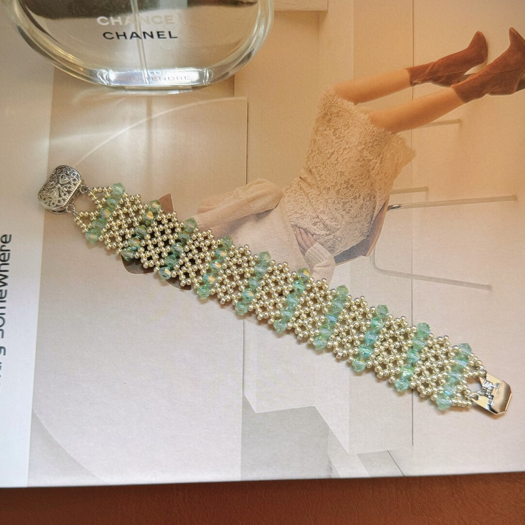 No.62 DIY Kit – Cool Teal Lace Bracelet DIY Kit – Bicorne & Seed Beads（SL021）