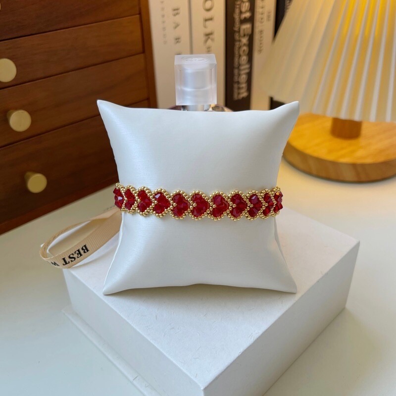 No.XX Finished Product – Romantic Red Heart Beaded Bracelet（SL033）
