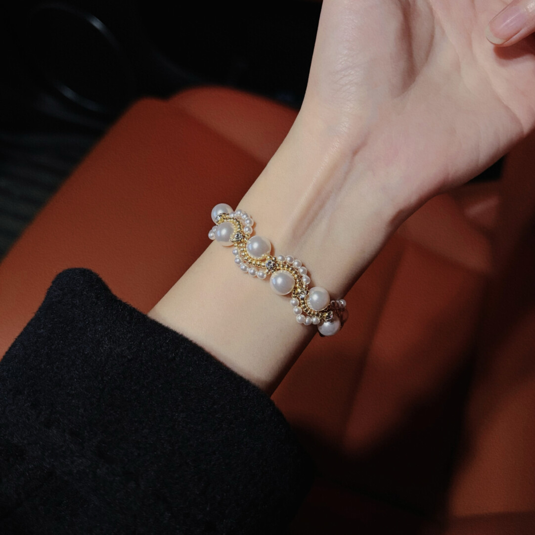 No.30 DIY Kit – Soft Gentle Minimalist Lustrous Pearl Wave Beaded Wrist Bracelet（SL169）