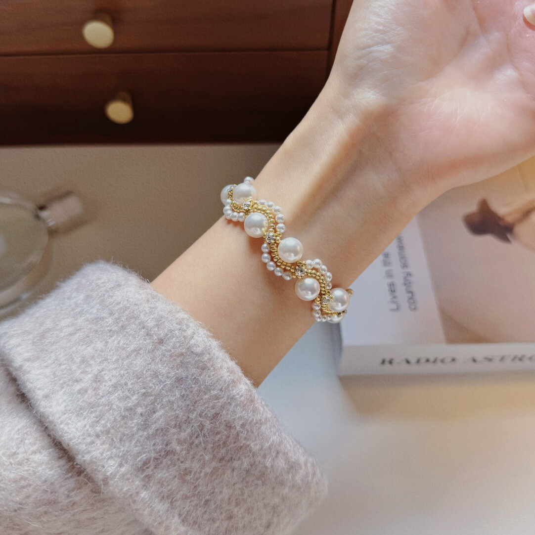 No.30 DIY Kit – Soft Gentle Minimalist Lustrous Pearl Wave Beaded Wrist Bracelet（SL169）