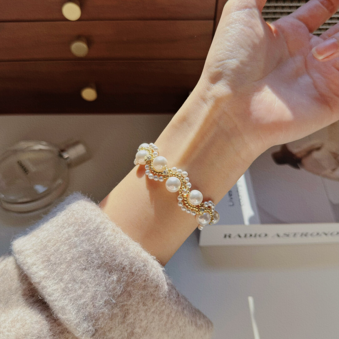 No.30 DIY Kit – Soft Gentle Minimalist Lustrous Pearl Wave Beaded Wrist Bracelet（SL169）