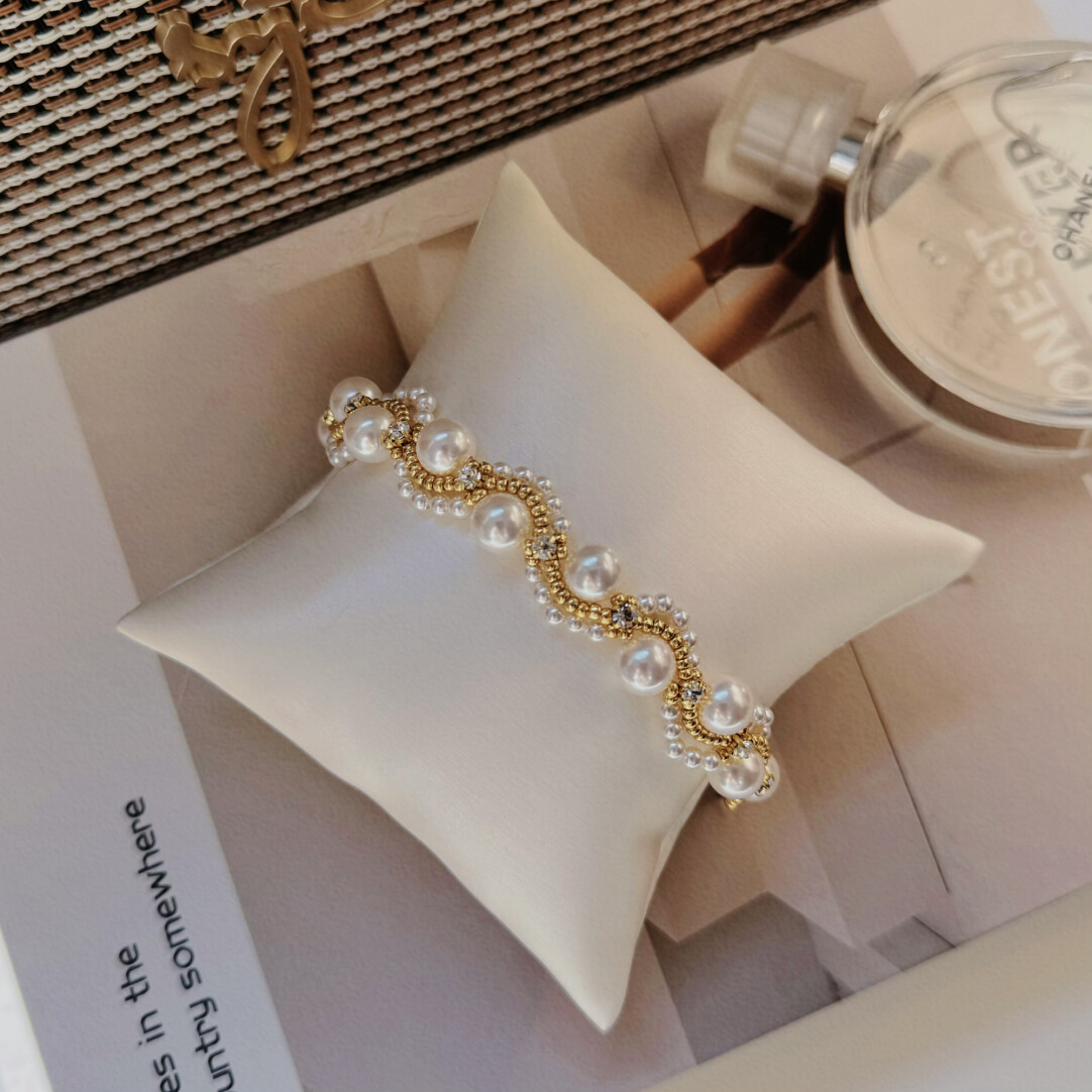 No.30 DIY Kit – Soft Gentle Minimalist Lustrous Pearl Wave Beaded Wrist Bracelet（SL169）