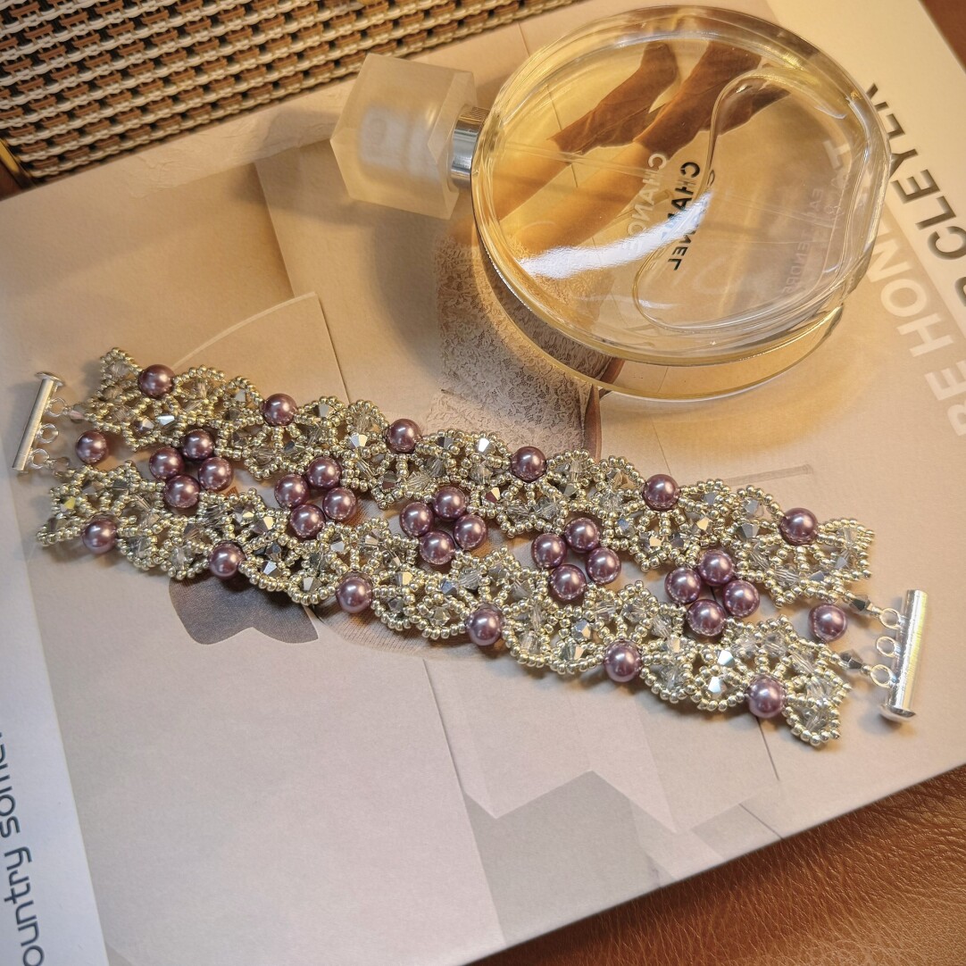 No.49 DIY Kit – French Vintage Intricately Crafted Deep Purple Pearl Crystal Bracelet（SL175）