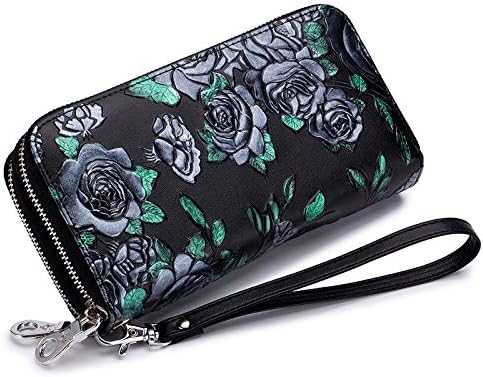 Women's Wallet Large Capacity Double Zip Ladies Card Phone Holder RFID Blocking Wristlet Leather