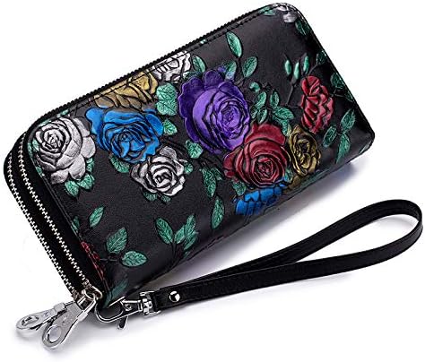 Women's Wallet Large Capacity Double Zip Ladies Card Phone Holder RFID Blocking Wristlet Leather