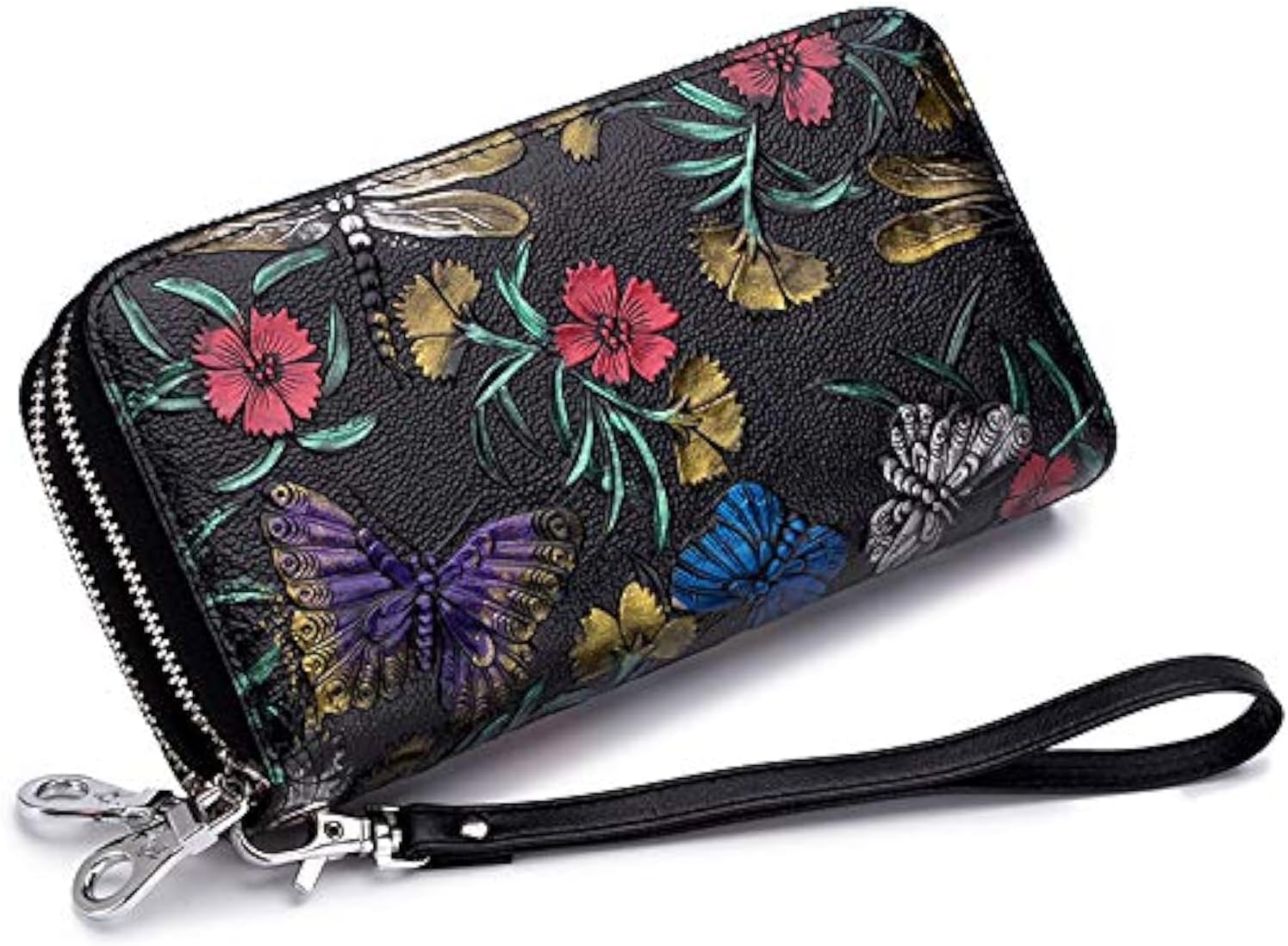 Women's Wallet Large Capacity Double Zip Ladies Card Phone Holder RFID Blocking Wristlet Leather