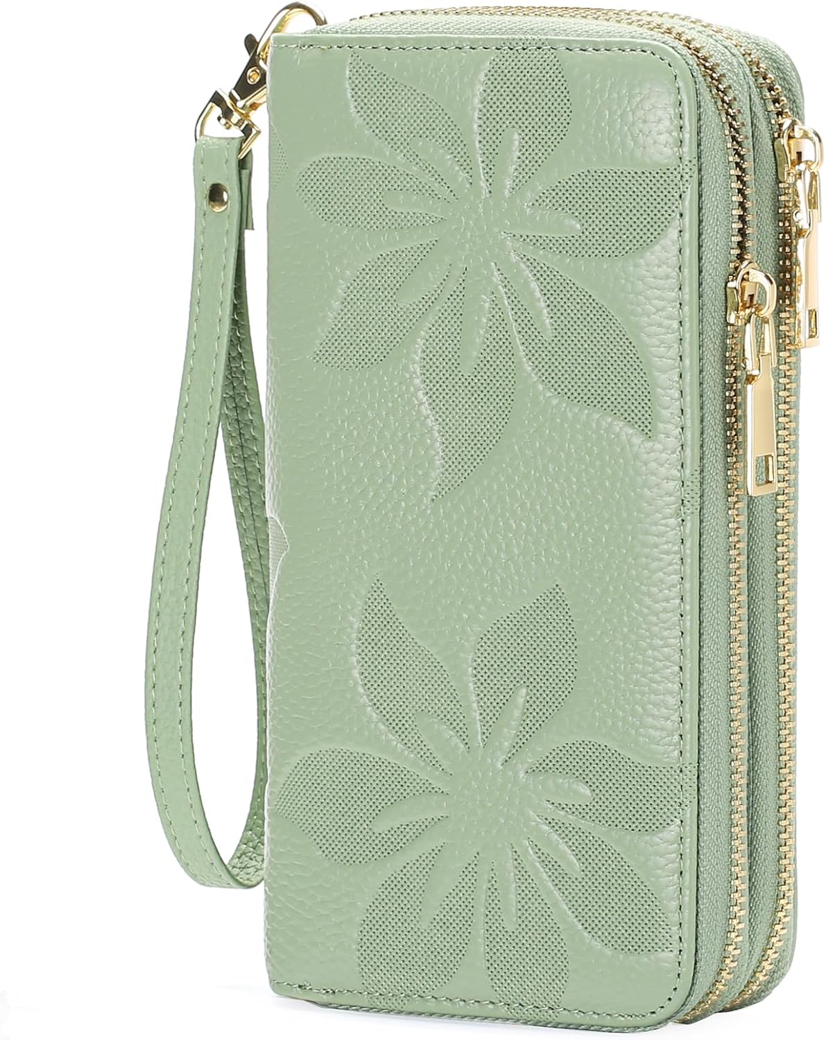 Women's Wallet Large Capacity Double Zip Ladies Card Phone Holder RFID Blocking Wristlet Leather