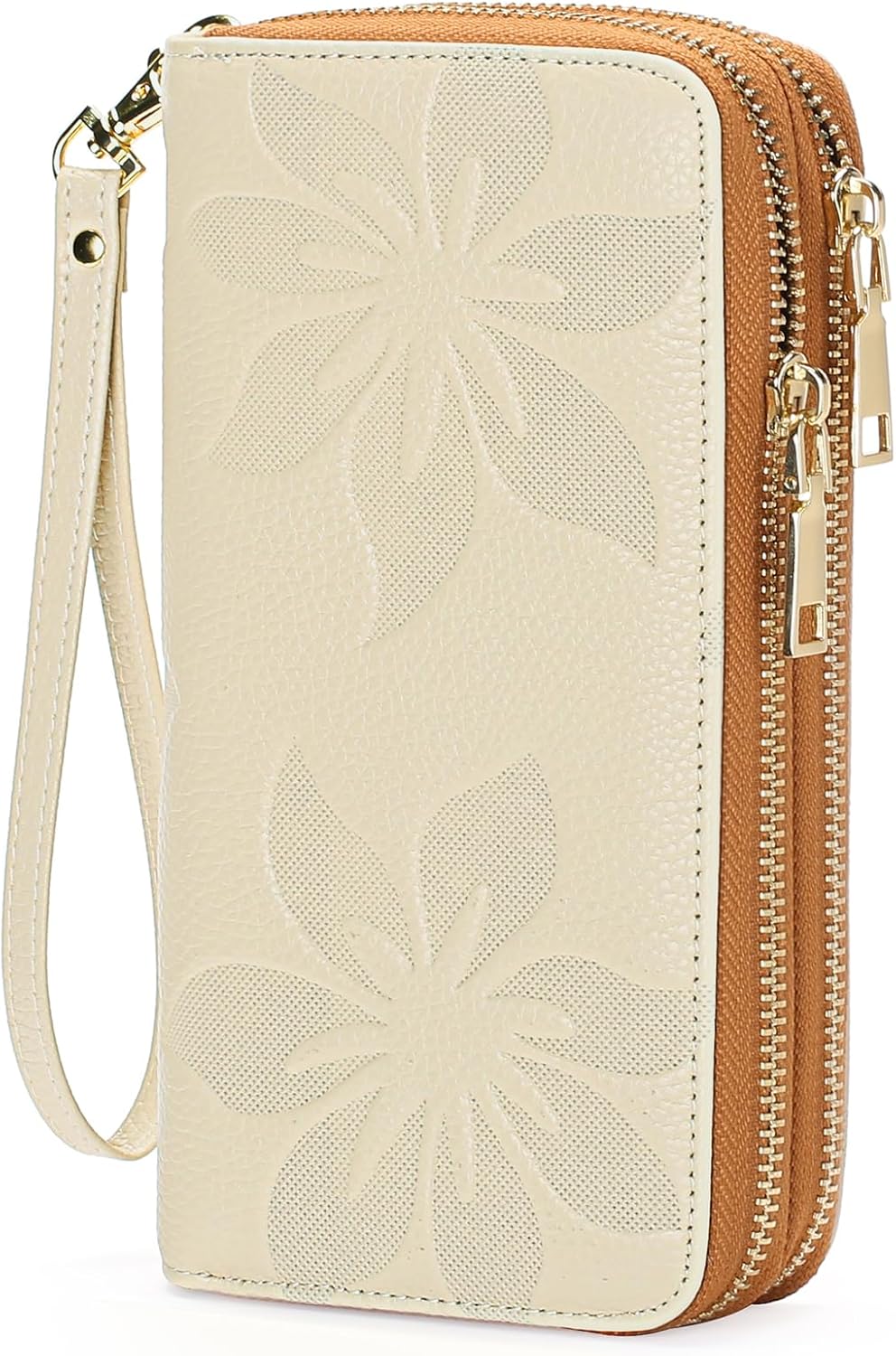 Women's Wallet Large Capacity Double Zip Ladies Card Phone Holder RFID Blocking Wristlet Leather