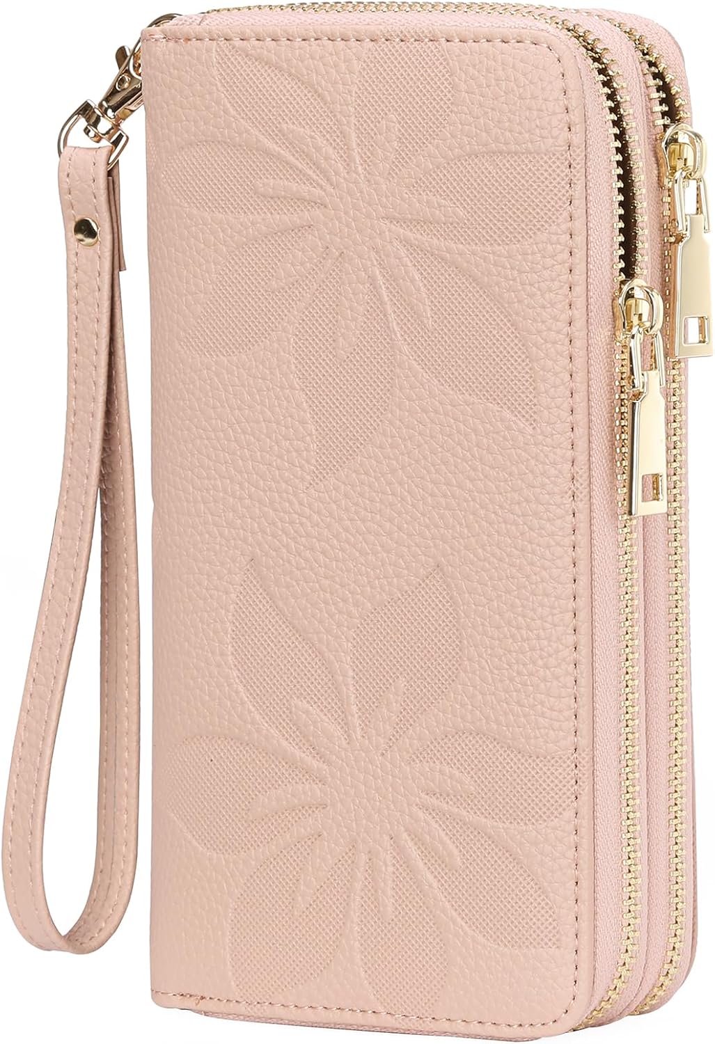 Women's Wallet Large Capacity Double Zip Ladies Card Phone Holder RFID Blocking Wristlet Leather