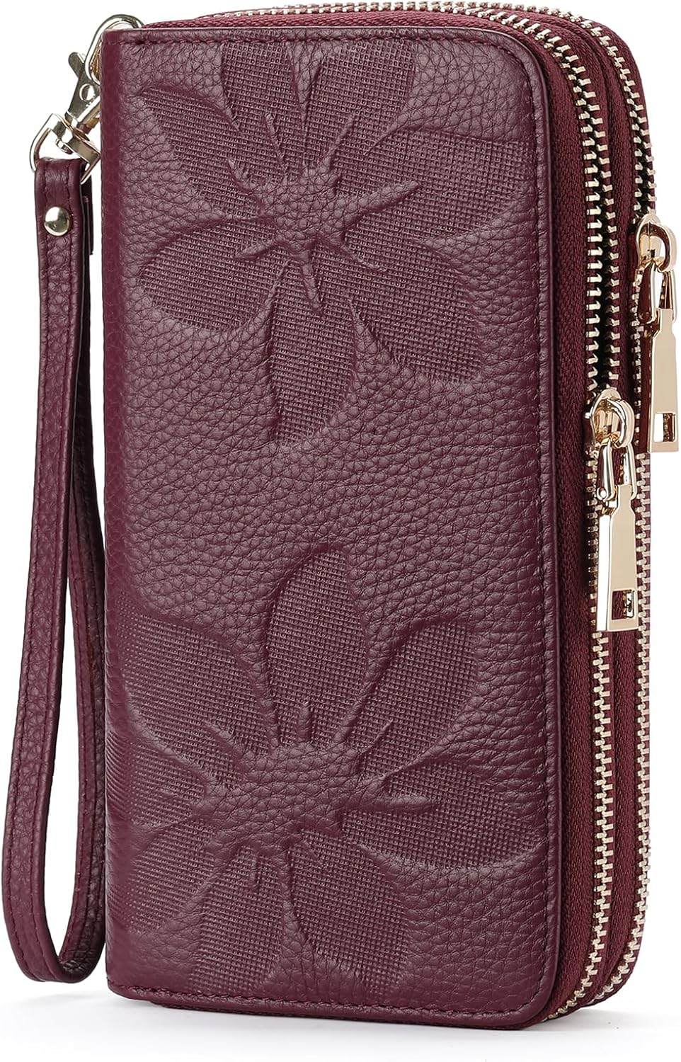 Women's Wallet Large Capacity Double Zip Ladies Card Phone Holder RFID Blocking Wristlet Leather