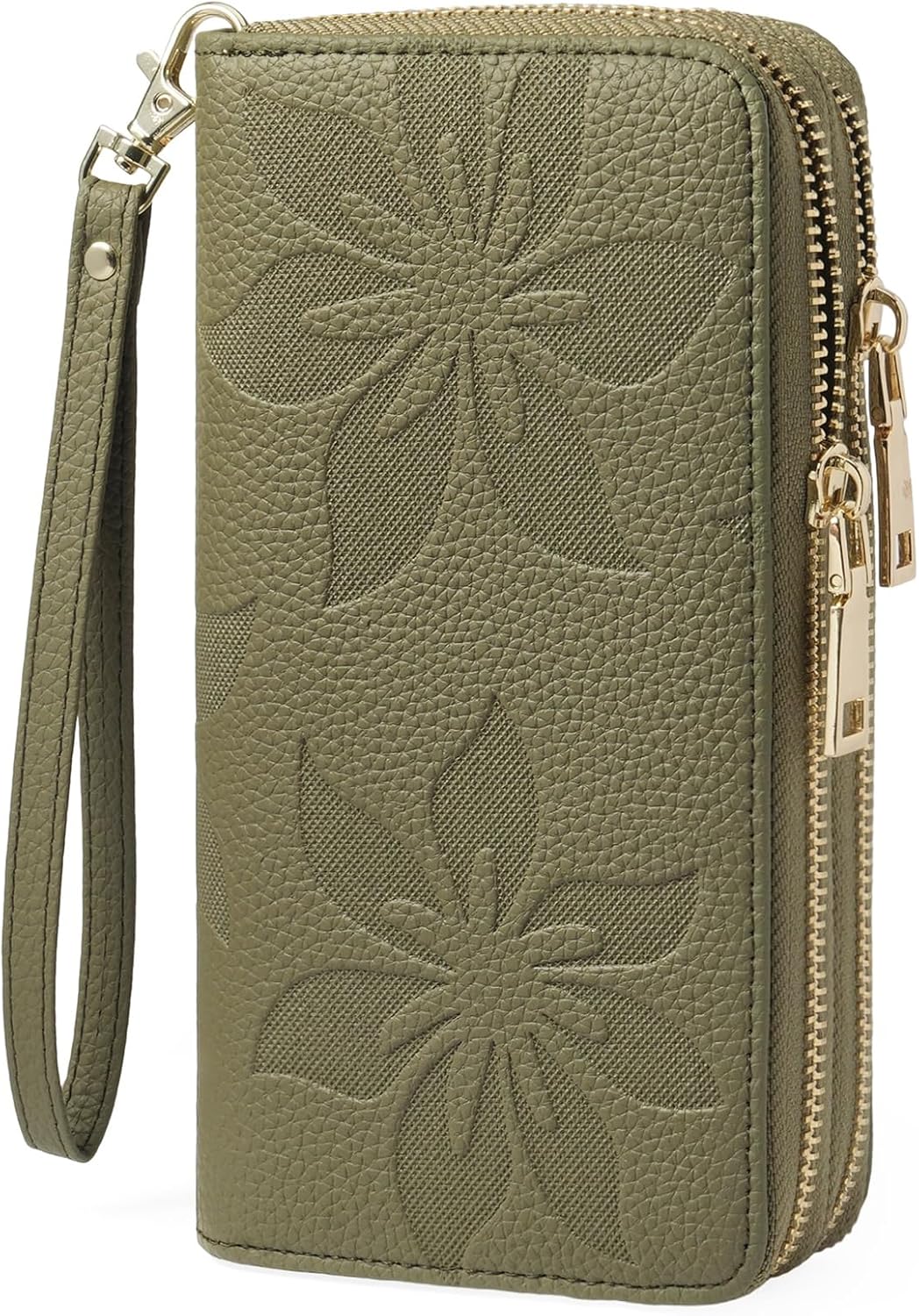 Women's Wallet Large Capacity Double Zip Ladies Card Phone Holder RFID Blocking Wristlet Leather