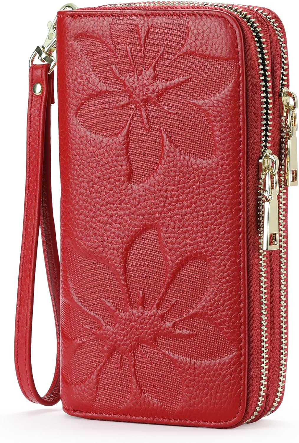 Women's Wallet Large Capacity Double Zip Ladies Card Phone Holder RFID Blocking Wristlet Leather