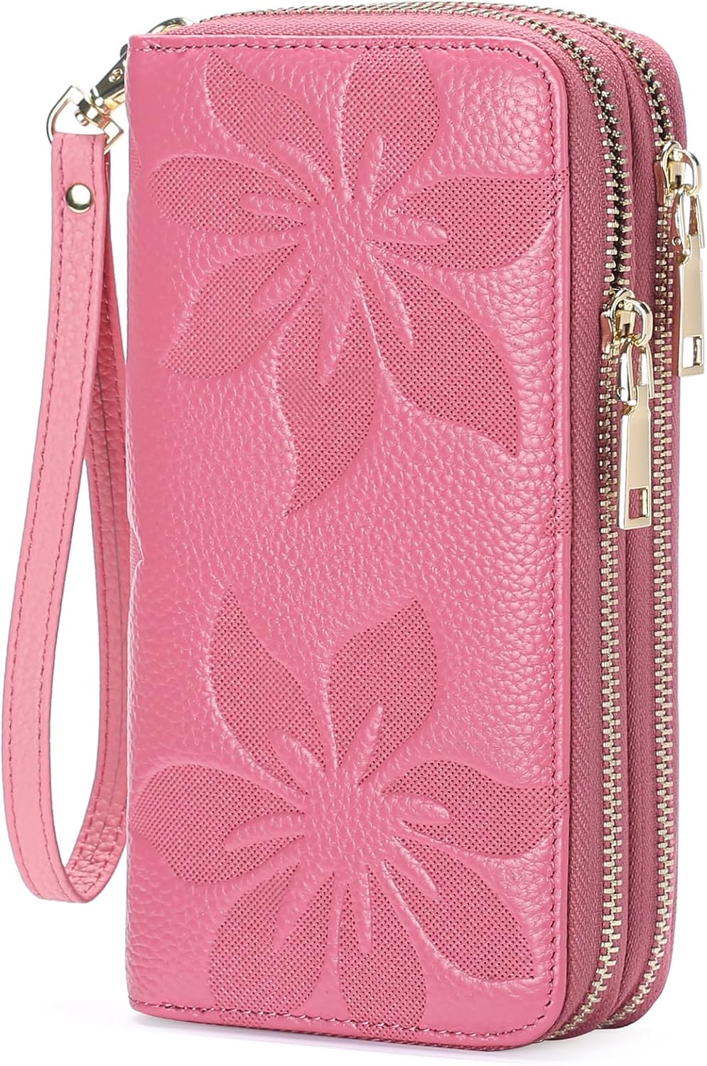 Women's Wallet Large Capacity Double Zip Ladies Card Phone Holder RFID Blocking Wristlet Leather