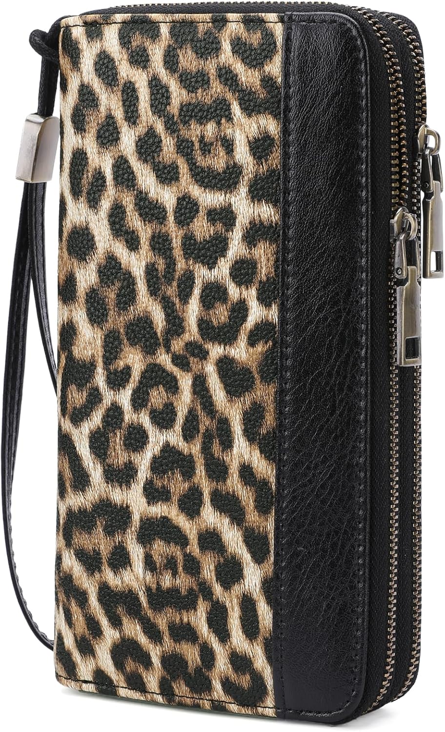 Women's Wallet Large Capacity Double Zip Ladies Card Phone Holder RFID Blocking Wristlet Leather