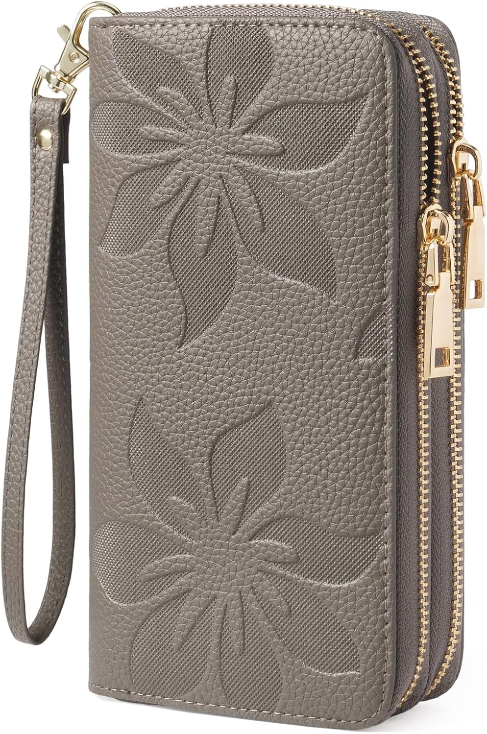 Women's Wallet Large Capacity Double Zip Ladies Card Phone Holder RFID Blocking Wristlet Leather