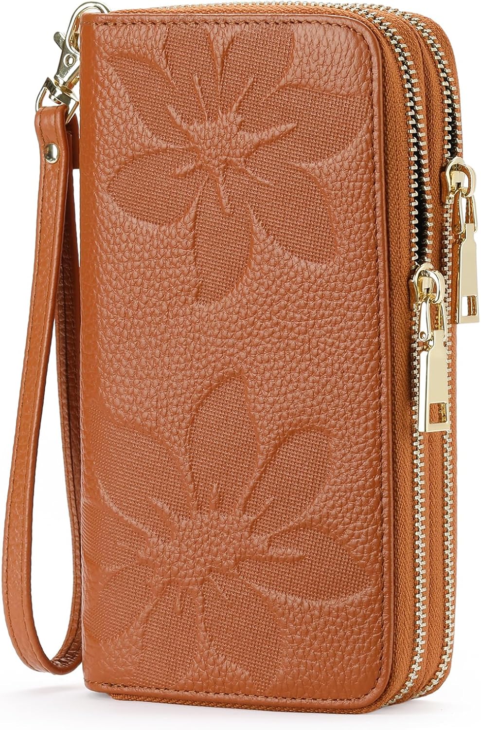 Women's Wallet Large Capacity Double Zip Ladies Card Phone Holder RFID Blocking Wristlet Leather