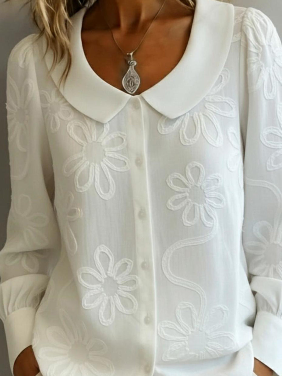 Peter Pan Collar Embroidered Floral Shirt