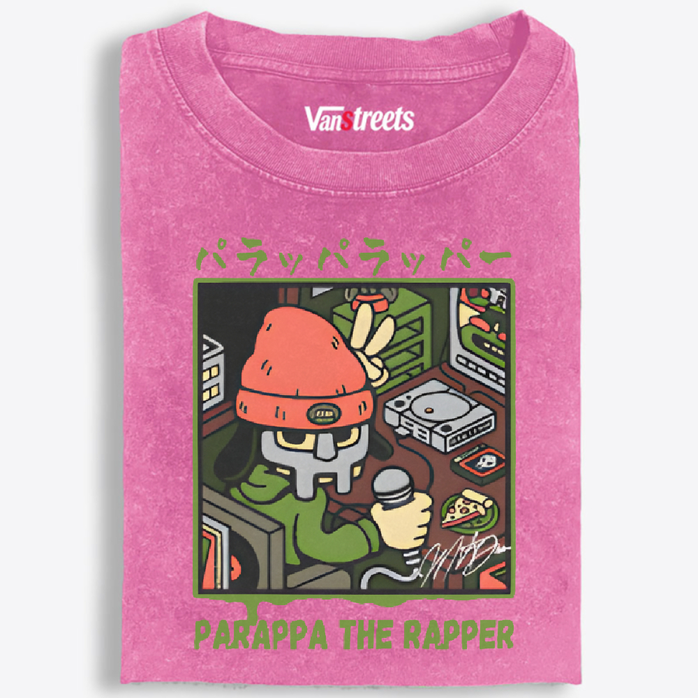 PaRappa The Rapper x MF DOOM Crossover Retro Washed T-Shirt | 100% Cotton | Streetwear Essential