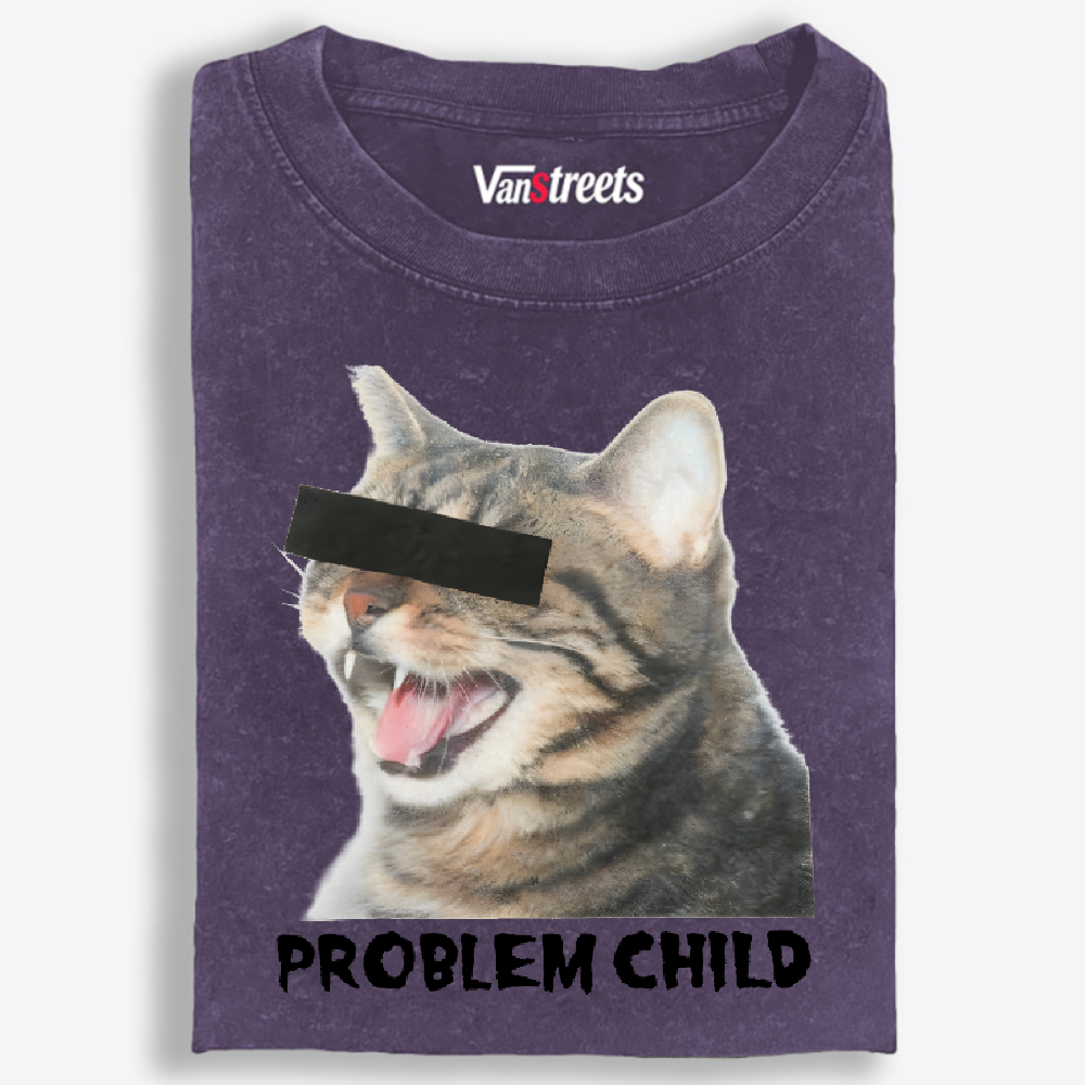 "Problem Child" Cat Meme Retro Washed T-Shirt | 100% Cotton | Streetwear Essential
