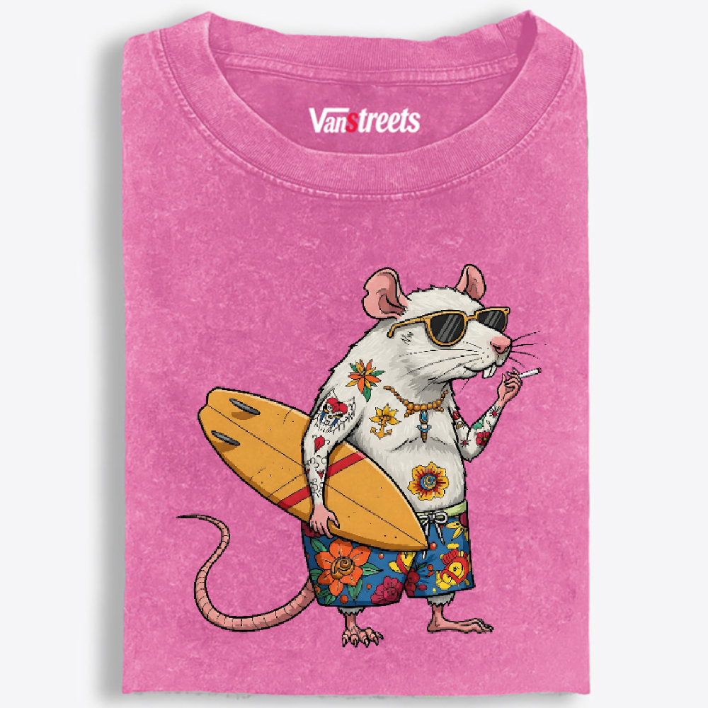 Surfing Rat Retro Washed T-Shirt | 100% Cotton | Streetwear Essential